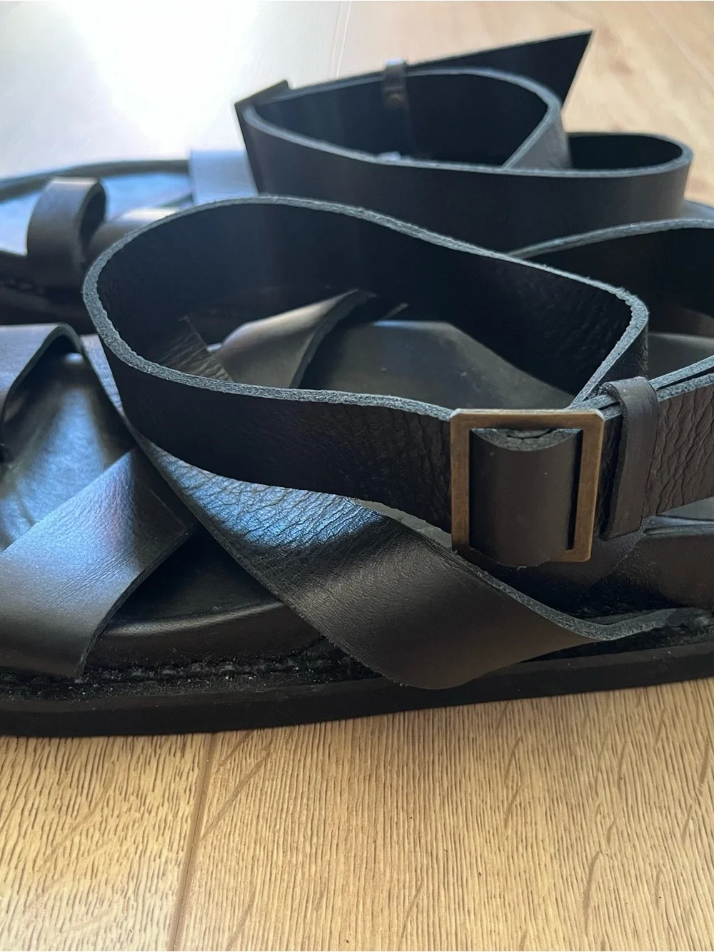 DISSH Black Strappy Leather Sandals for Women